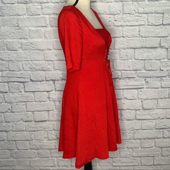 Anthropologie Maeve Red Corset Front Ribbed Textured A-Line Dress - Picture 6 of 15